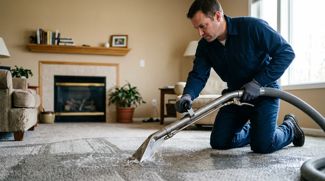 Water damage restoration technician working near Harvard, MA